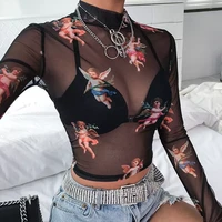cryptographic fashion white elegant striped see through women tops outfits long sleeve t shirts tees skinny club party clothes