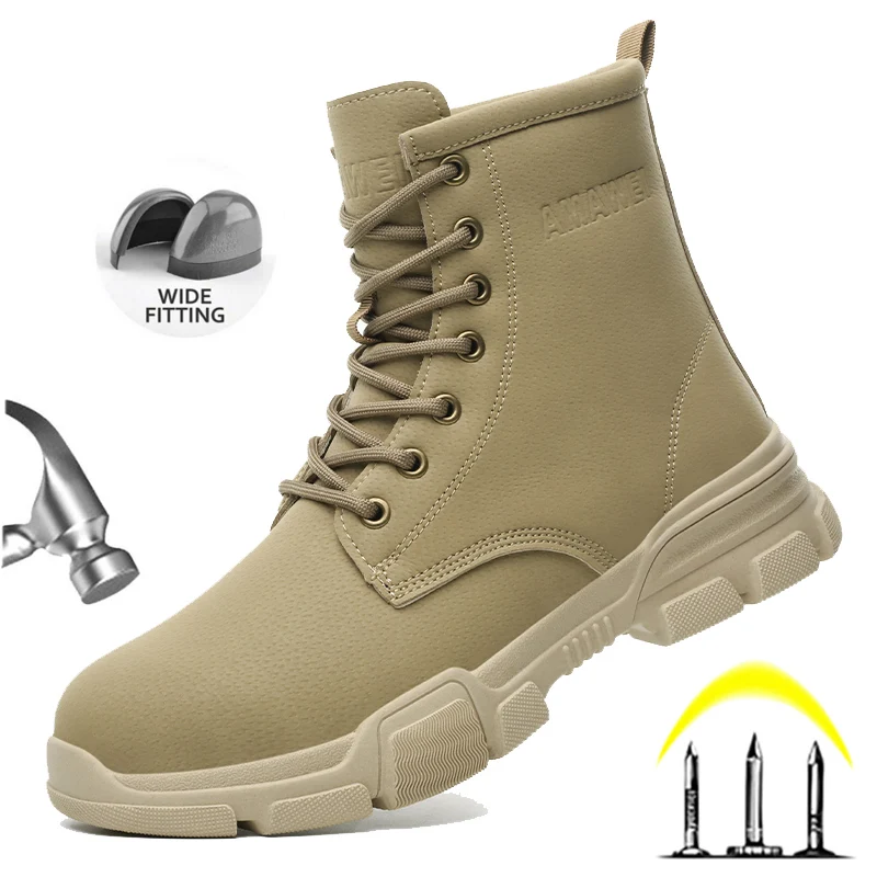 Мужская Защитная Обувь Рабочие Ботинки Со Стальным Носком И Высоким Вырезом