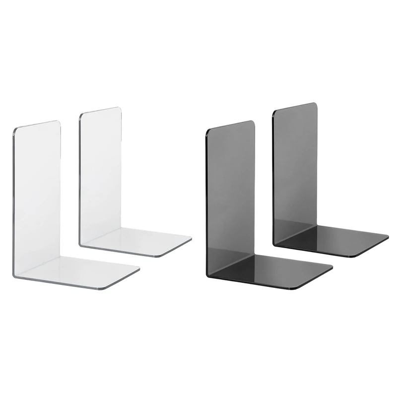 

New 2x L-Shaped Transparent Book Ends Clear Acrylic Book Ends Desktop Storage Partition Baffle Bookend for Bedside