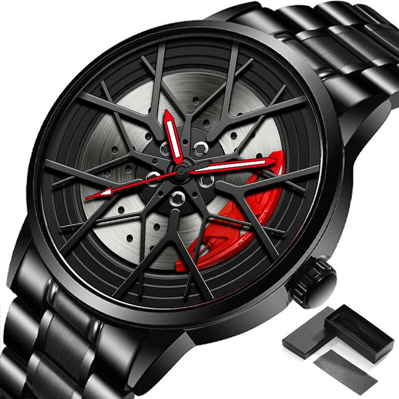 

Quartz Watch for Men Waterproof Stainless Strap Vacuum Plating Car Wheel Rim Hub Sport Automatic Luminous Wristwatch