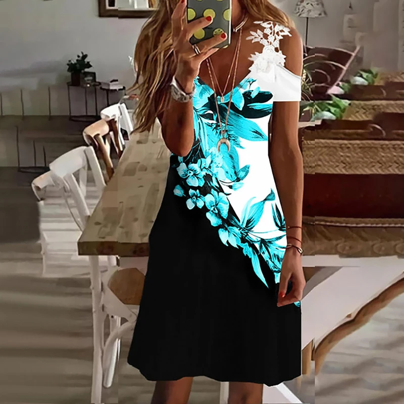 

2022 Women's Summer Off Shoulder Dress Casual Lace Floral Elegant Party Ladies Dresses Female