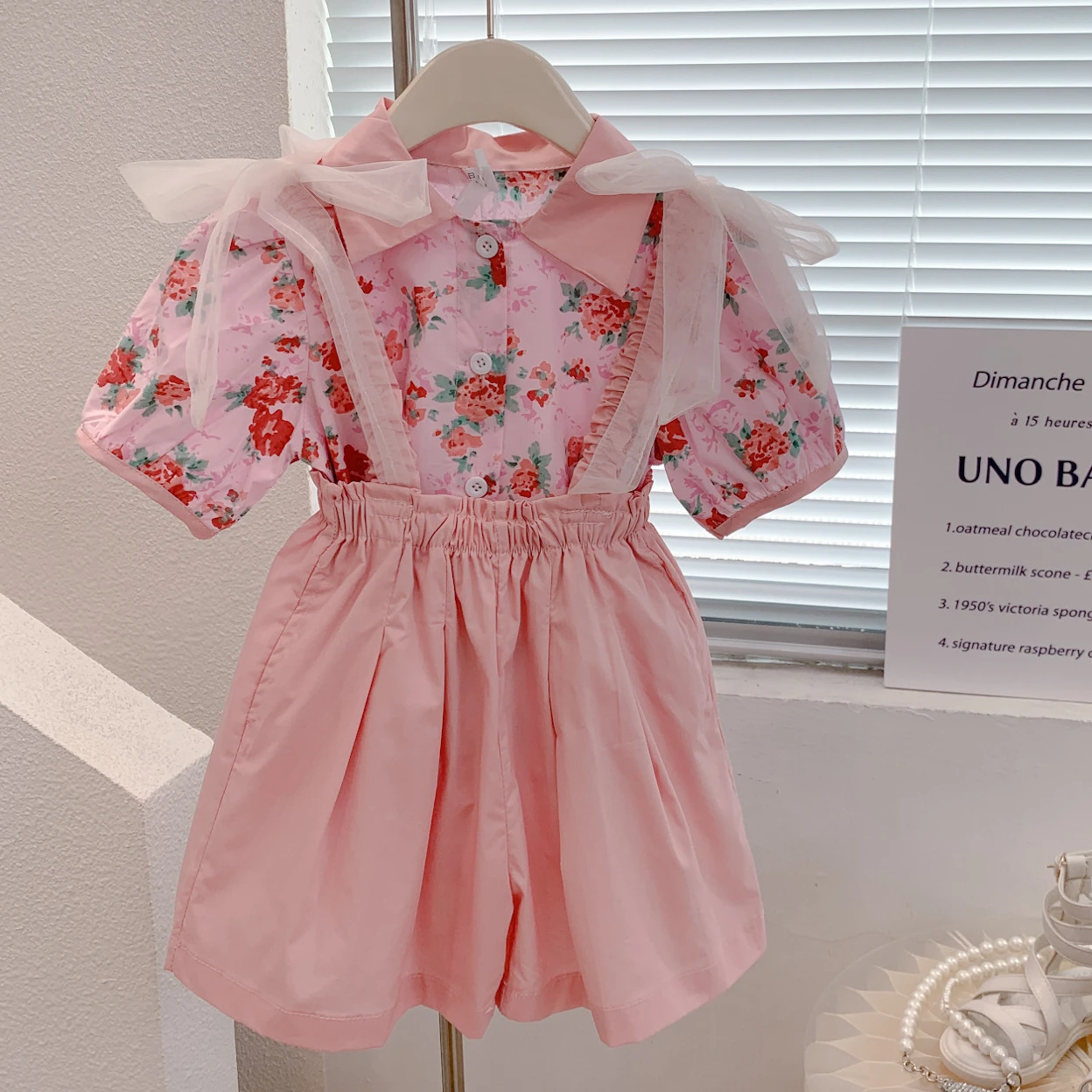 

girls clothes set short sleeve floral blouse shirt and overall spend shorts fashion outfits sets for children summer clothes