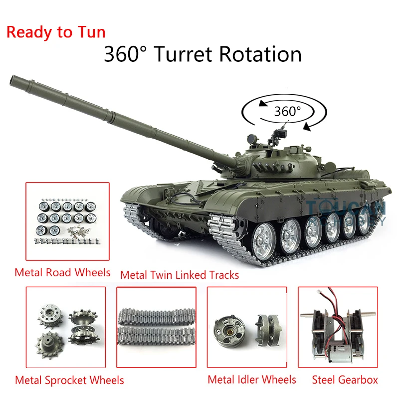 

Heng Long 1/16 TK7.0 T-72 Main Battle RC Tank 3939 360° Turret Metal Tracks Linkages Suspension Toucan Controlled Toys TH17902
