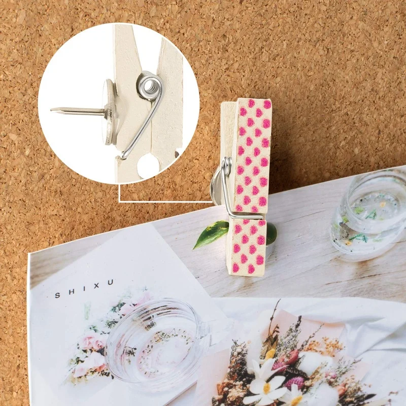 Нажимные штифты с деревянными зажимами 50 шт. кнопок для зажимы бумаги прищепки