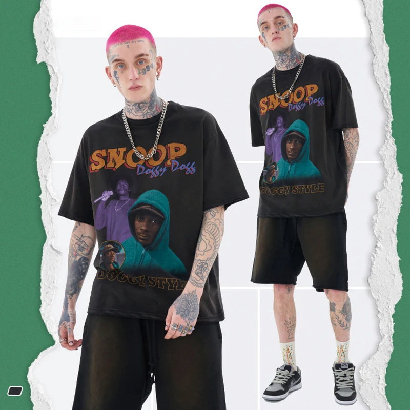 

2022 New Rap T Shirts Print O-Neck Short Sleeve Oversized Mens Top Quality Hip Hop Tshirt 100% Cotton Black Washed T-shirt