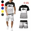 Summer Men's Bodybuilding Striped Tracksuits Fashion Casual Short Sleeve+Half Shorts 2PCS Graphic T-shirt Shorts Sets Sportswear 1