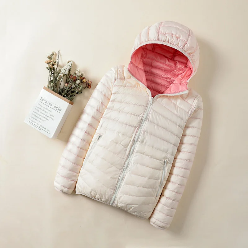Women Winter Reversible Jackets New Top Quality 90% White Duck Down Keep Warm Women Hooded Lieghtweight Packable Down Coats