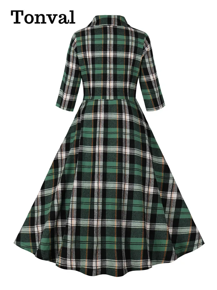 Tonval клетчатые рокабилли рождественские платья с отложным воротником для женщин