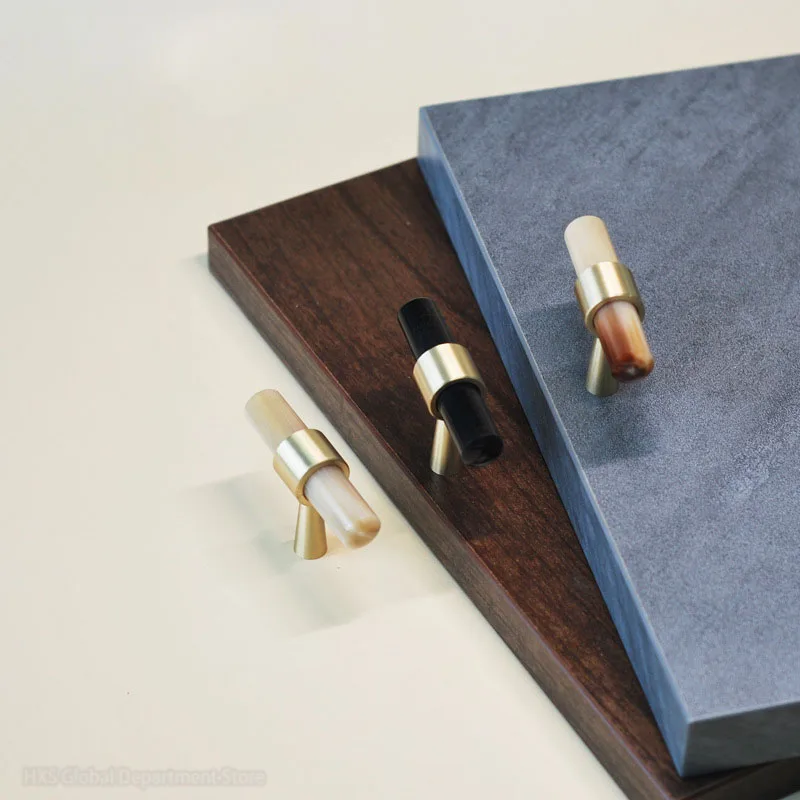 brass handles horn black white random texture drawer pulls cabinet knobs kitchen door handles for furniture hardware accessories free global shipping