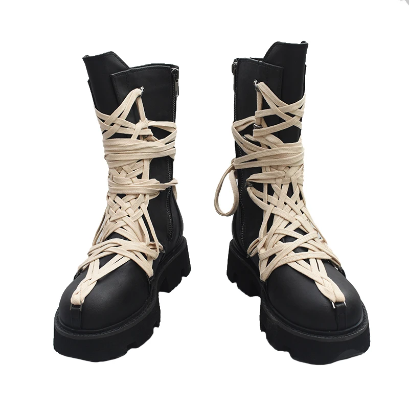 Autumn Winter Fashion Boots Women British Style Thick-Soled High-Top Lace-Up Long Boots Side Zipper Leather Single Shoes