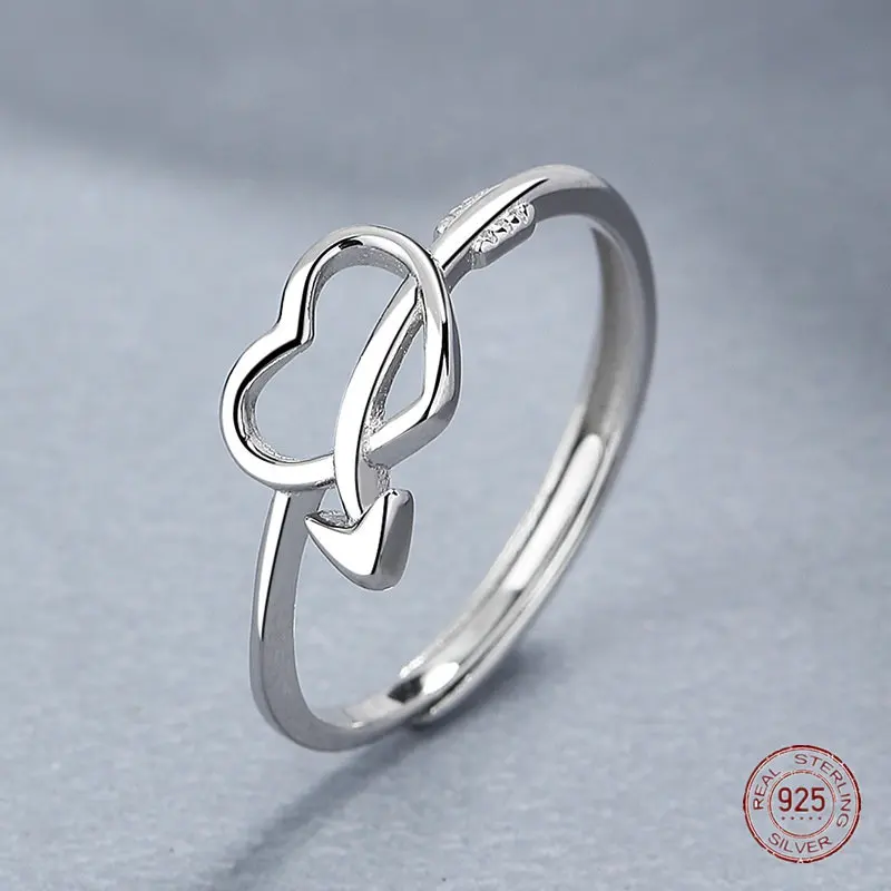 

925 Sterling Silver Love Heart Rings for Women Unique Ins Arrow Hollow Opening Adjustable Ring Birthday Party Jewelry Wholesale