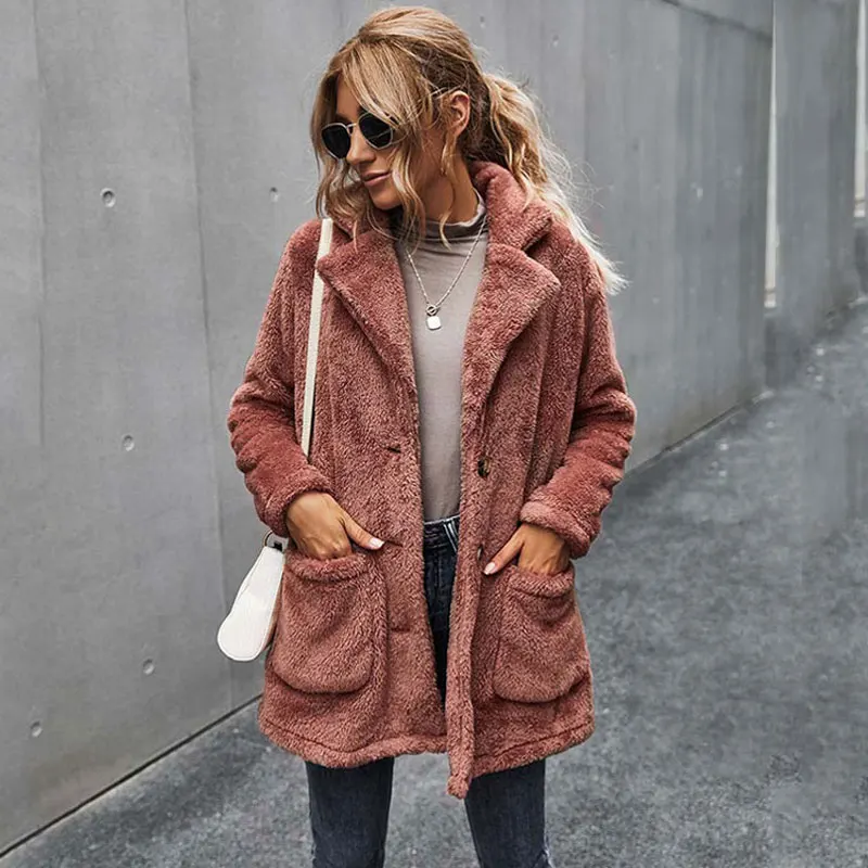 

Fall Faux Fur Coat Women's Plush Coat Ladies Fluffy Winter Coat Women's Long Sleeve Plush Warm Coat Women
