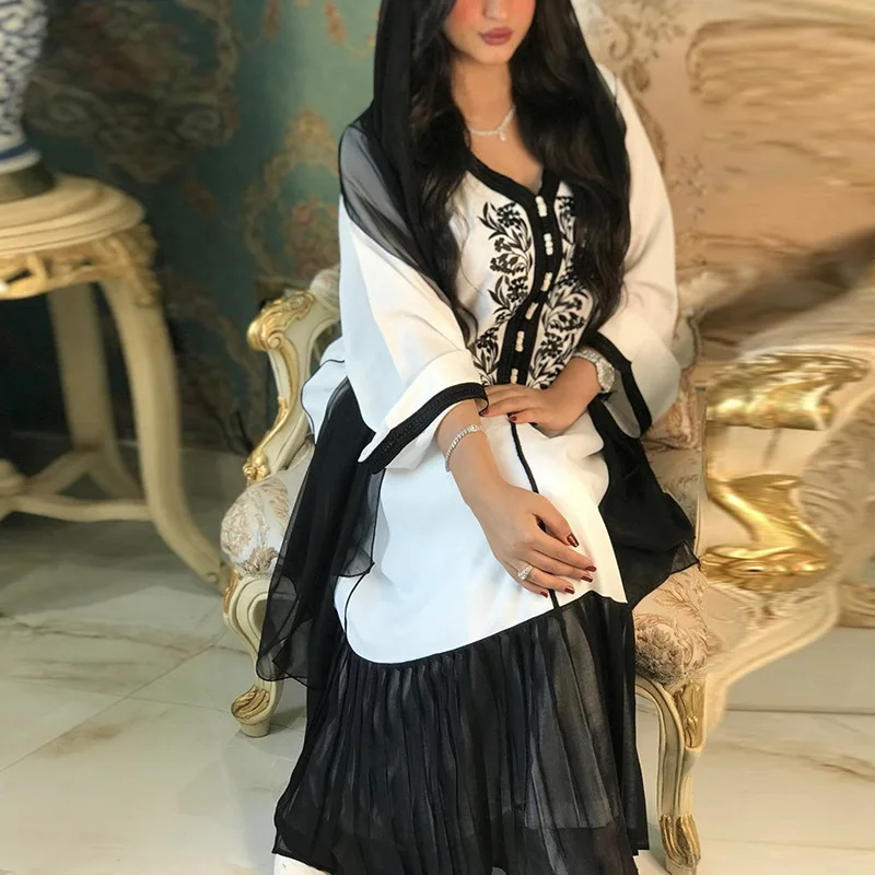 

Djellaba Ramadan Turkey Kaftan Dress Muslim Women Embroidered Lace Dubai Robe Abaya Long Sleeve Islamic Clothing