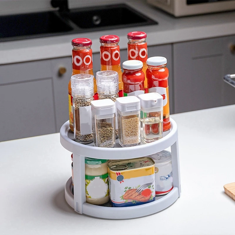 Поворотный стол Lazy-Susan серо-белый вращающийся стеллаж для специй шкафа кладовой