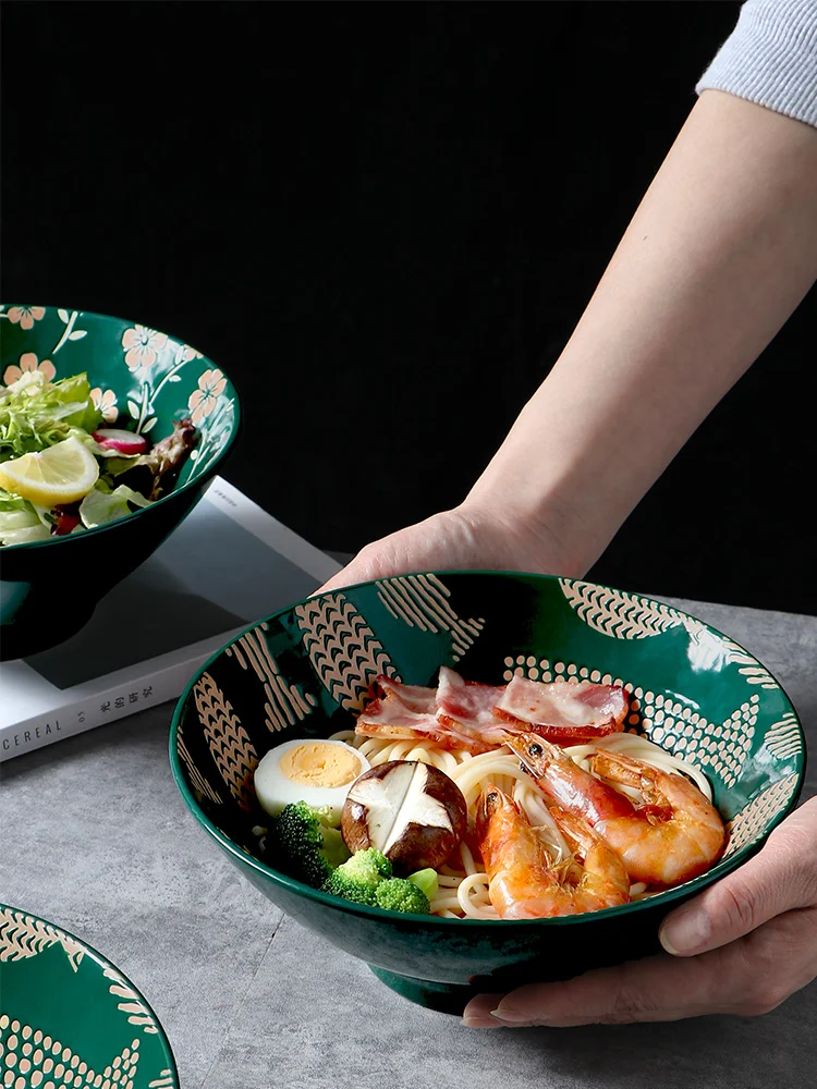 

thread Japanese retro ceramic bowl high temperature resistant noodle bowl rice bowl large ramen bowl soup bowl hat bowl