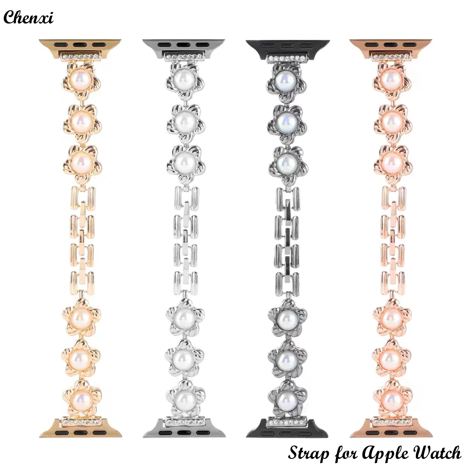 

Metal Strap for Apple Watch band Fashion bracelet chain for Iwatch series 87654321SE Ultra flower pearl women's wrist