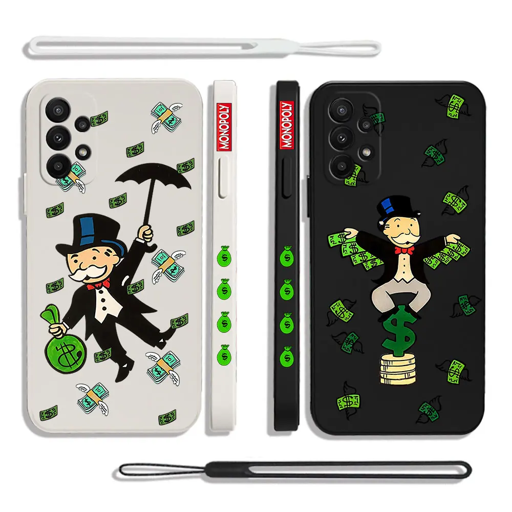 Мультяшный монопольный чехол для Samsung A73 A72 A71 A54 A53 A52 A51 A25 A24 A23 A15 A14 A13 4G с ремешком на