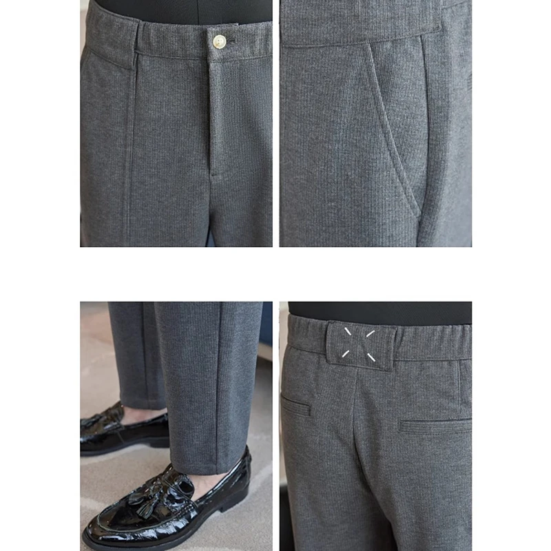 Черные модные мужские облегающие брюки зимние твидовые абрикосово-серые хаки