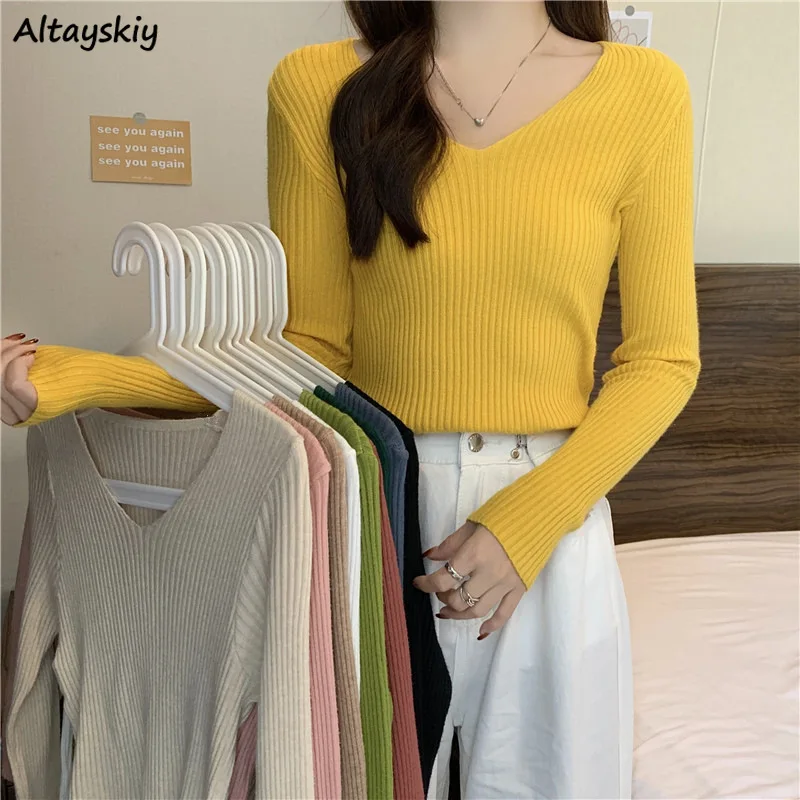 

10 Colors Pullovers Women Long Sleeve Autumn Clothes Mujer Vintage Slim Harajuku Retro Aesthetic Korean Style Свитер Женский New