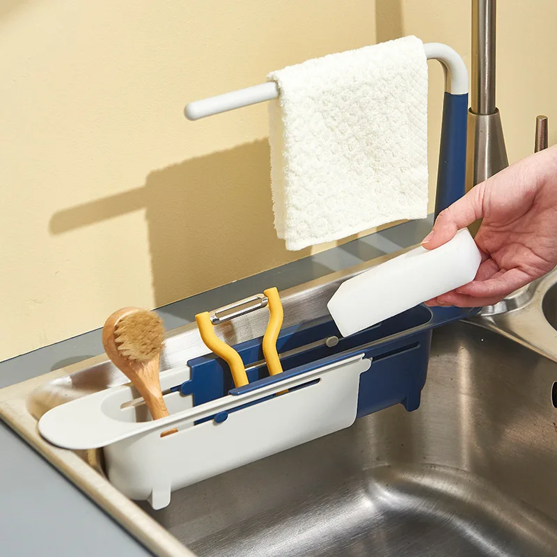 

Telescopic Sink Shelf Drainer Rack Soap Sponge Holder Kitchen Sinks Organizer Adjustable Storage Basket Kitchen Gadgets Tool