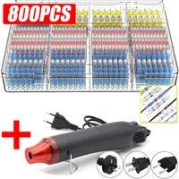 100800pcs heat shrink butt crimp terminals solder seal waterproof electrical wire cable splice kit with mini heat gun