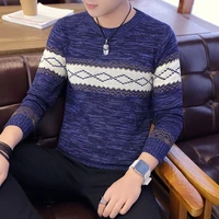 2022 mens spring and autumn thin elastic crew neck pullover personality stripe colorblock fashion british style sweater