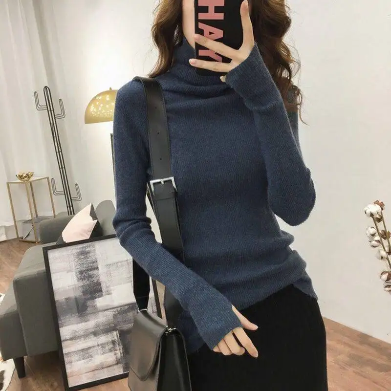 

2022 Sweater Women's Wool New Internet Hot Top Slim Fit Heaps Collar Sweater Women's Long Sleeve Pullover Basey2k