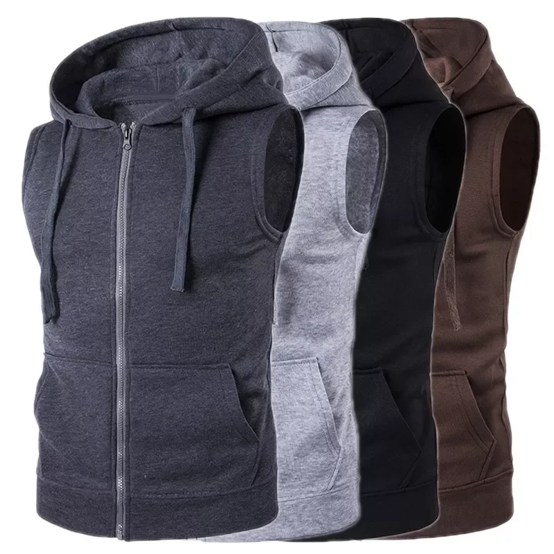 

2022NEW Fashion Tank Tops Sleeveless Hoodie Vest Slim Fit Zipper Sweatshirts Sport Tracksuit Clothing Tops