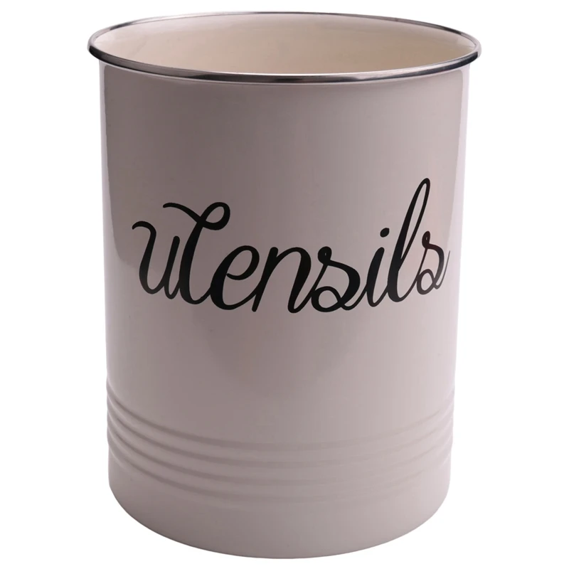 

Kitchen Utensil Holder-Modern Farmhouse Kitchen Decor-Beige And Black Utensil Crock-Vintage Organizer- Kitchen Tool Caddy-Counte