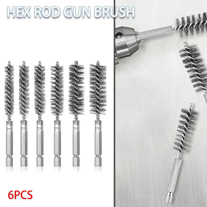 

6PCS Stainless Steel Wire Brush Drill Bore Cleaning Brush Set Wire Twisted Brush Flexible Cleaner Clog Plug Hole Remover Tool