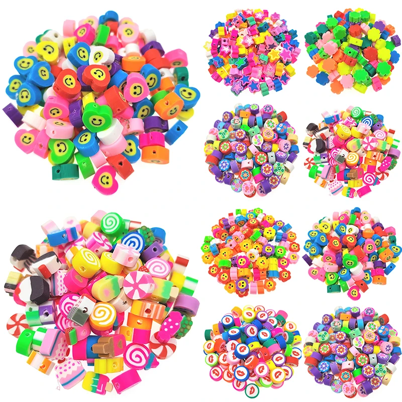 

New 10PCS DIY Bracelet Loose Beads Soft Ceramics Colorful Flower Star Spacer Clay Beads Round Beads For Jewelry Making Handmade