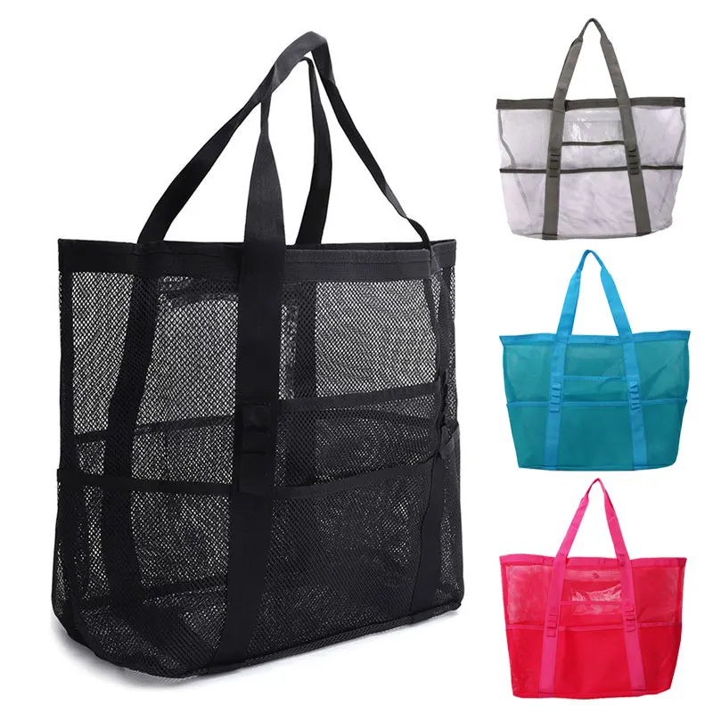 

Women Mesh Beach Bag Oversized Large Capacity Tote Handbags with Waterproof Inside Pocket and Zipper Closure