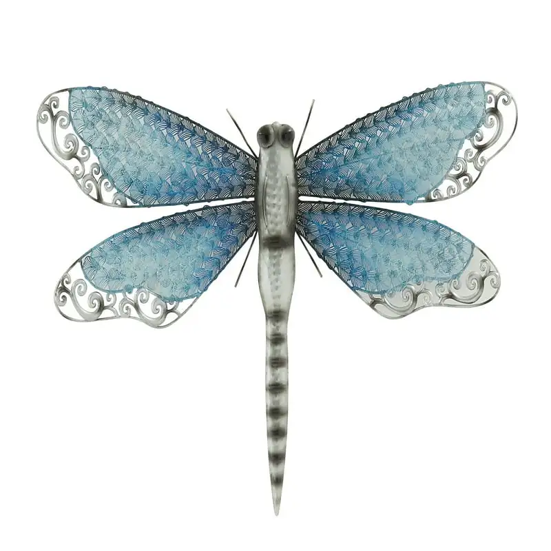 

Eclectic Metal Turquoise Indoor/Outdoor Dragonfly Wall Décor, 25"W x 16"H Living Room Interior Home Decoration