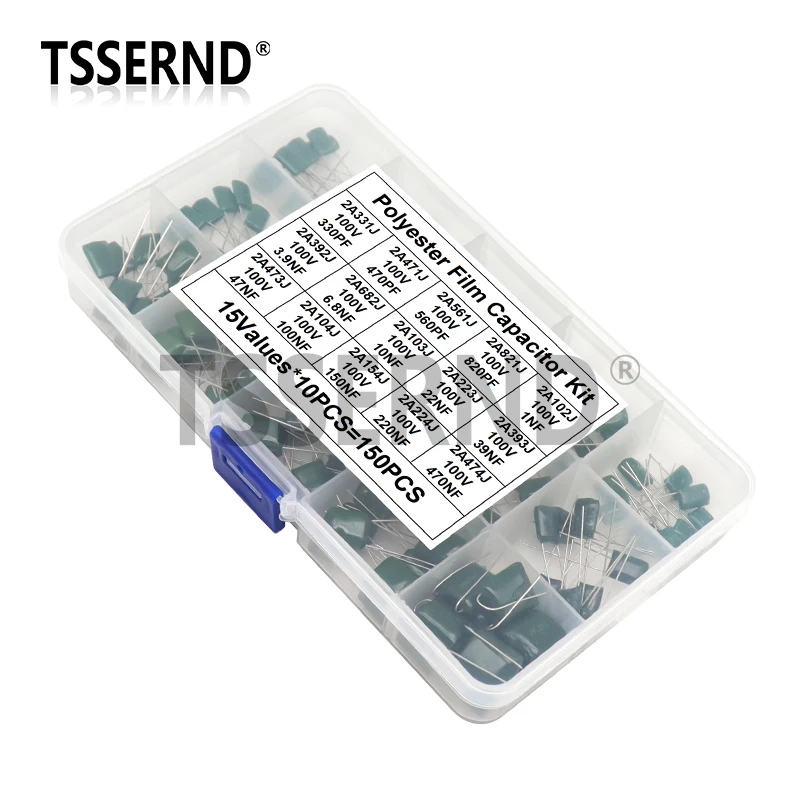 150 шт. 15 значений комплект конденсаторов из полиэфирной пленки с коробкой 2A331J 2A471J