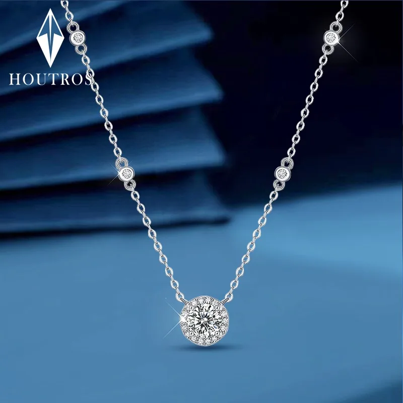 

Houtros 1CT D VVSI Moissanite Pendant Necklace for Women 925 Sterling Silver Engagement Wedding Neck Chain Fine Jewelry GRA