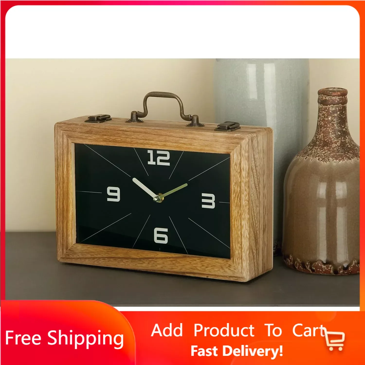 

8" Black Wood Encased Clock Retro Desk Clock