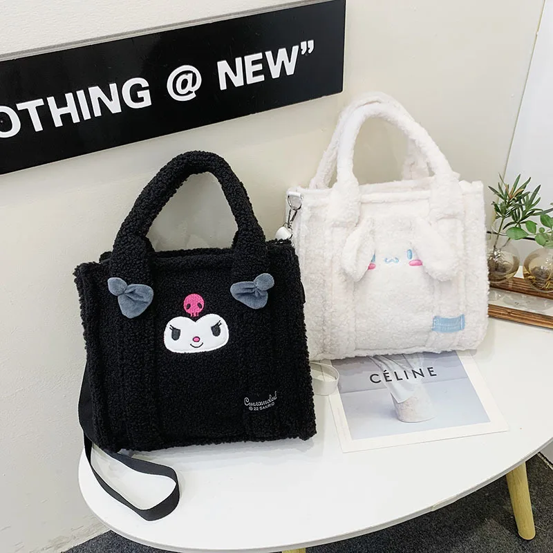 

Kawaii Sanrio Innamoroll Kuromi Lamb Cashmere Handbag My Melody Crossbody Bag Cartoon Coral Velvet Storage Plush Anime Girls