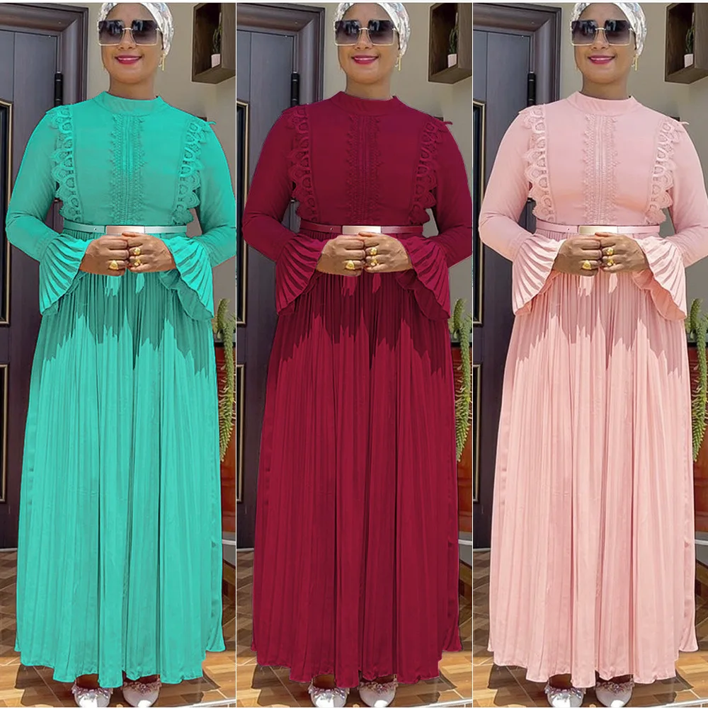 

2022 African Dresses for Women Summer African Women Long Sleeve Polyester Long Dress African Clothes Maxi Dress