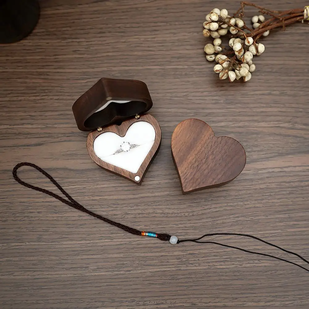 

For Lover Cajas Heart Shape Wedding Engagement Ring Box Jewelry Display Jewelry Packaging Wooden