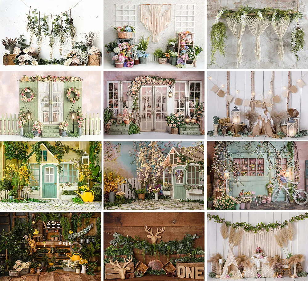 

Mehofond Photography Background Spring Garden Floral Pink Wall Girl Kid Birthday Party Cake Smash Portrait Backdrop Photo Studio