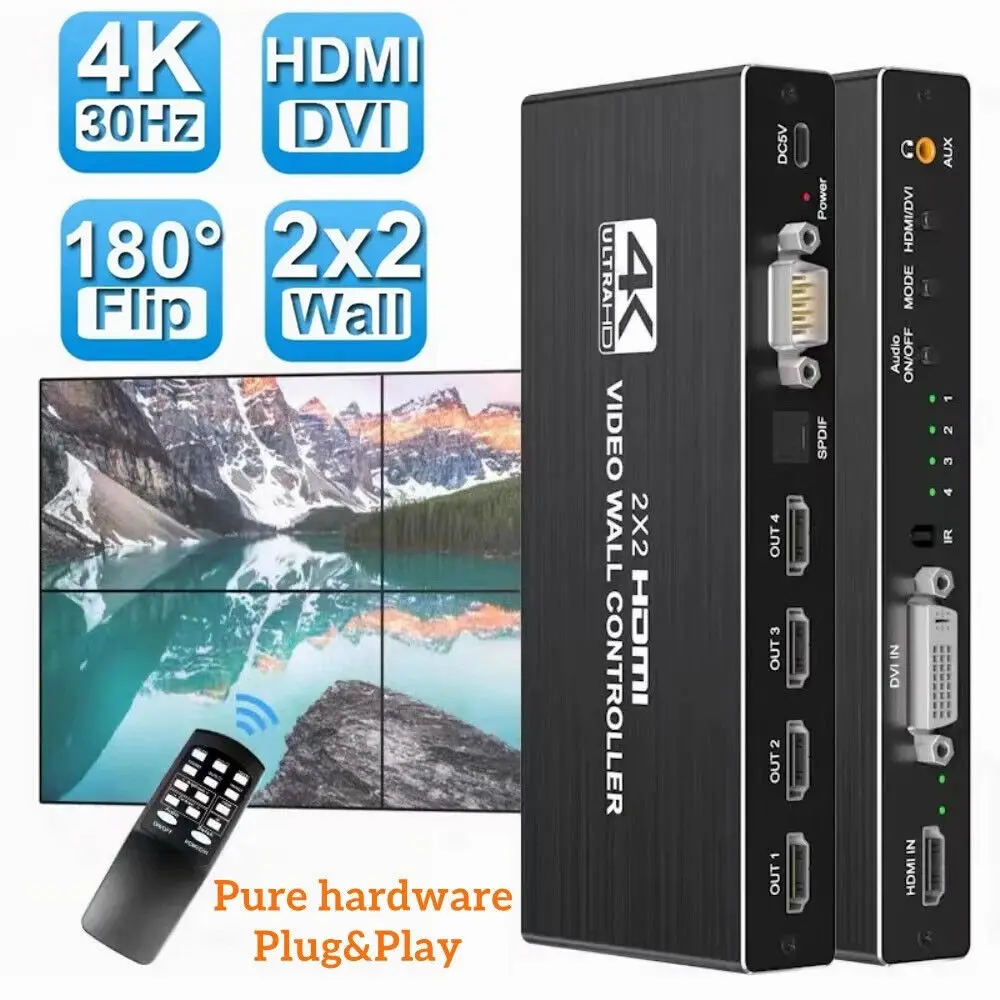 2x2 видео настенный контроллер процессор 1x2 1x3 1x4 2x1 3x1 4x1 4x1 4x1 4K DVI HDMI видео настенный контроллер ТВ видео прошивка настенный процессор