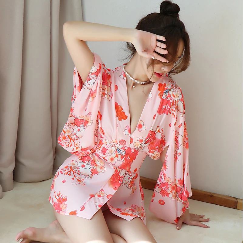 

Sakura Japanese Style Geisha Costume Kimono Dress Woman Sexy Bathrobe Yukata Pajamas Girl Sexy Lingerie Nightgowns Clothes Party