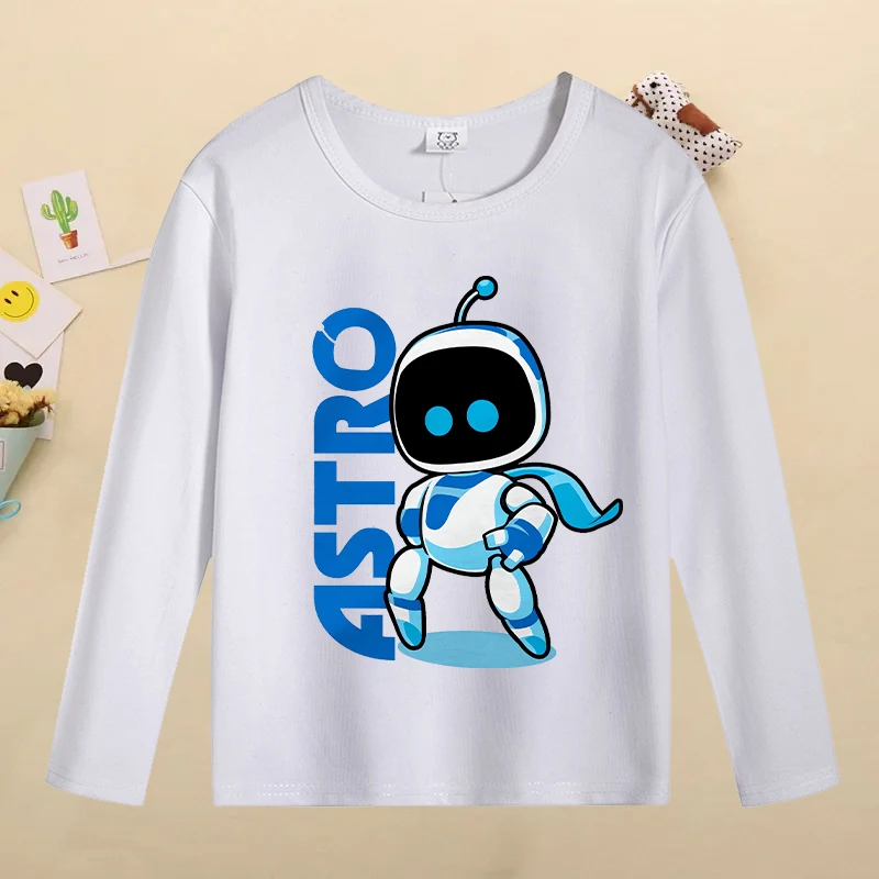 Фото Детская футболка с длинными рукавами Astrobotes, футболка с милым принтом мультяшных персонажей, повседневные спортивные топы для мальчиков, весенняя детская одежда №3