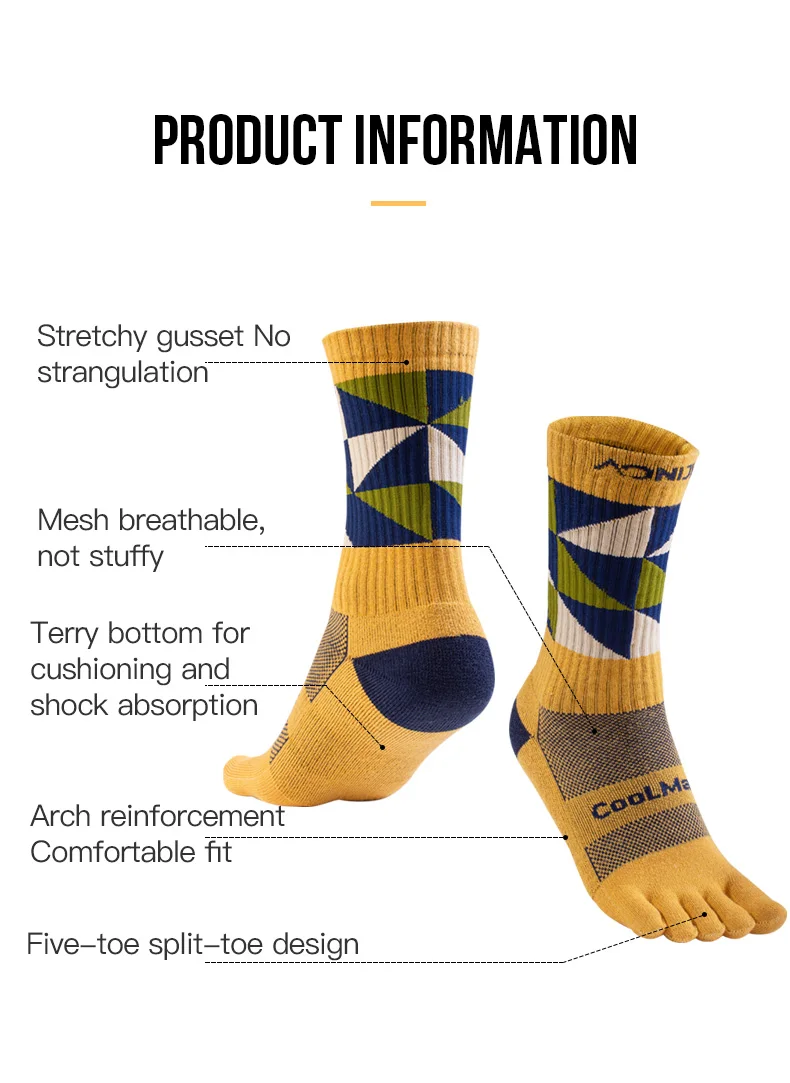 AONIJIE One Pair E4832 Unisex Colorful Sports Long Five-Toe Socks Stocking Thickened Terry Lining Toe Socks For Running Marathon