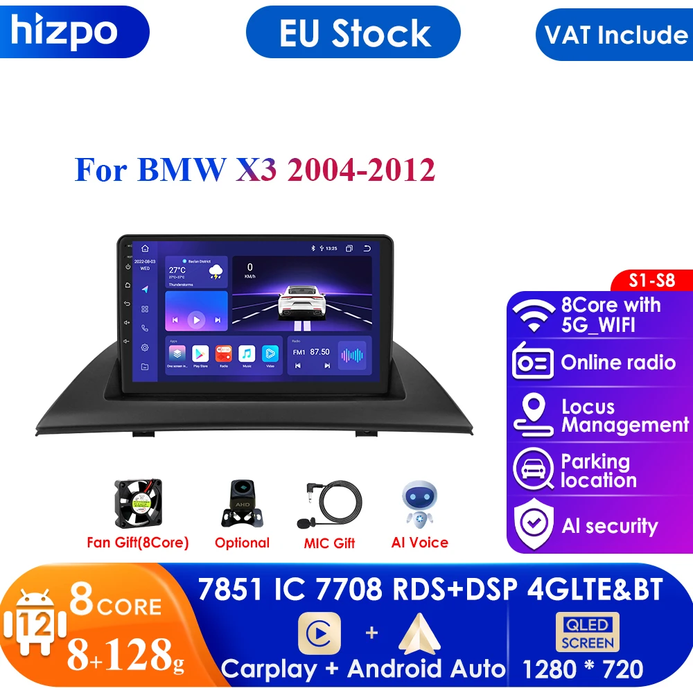 8+128 Андроид 12 Автомобильное радио мультимедийных видеоплееров для BMW X3 E83 2004-2012 CarPlay Auto 2Din Навигация GPS Монитор Головное устройство.