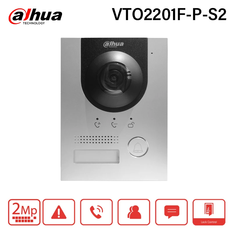 Фото Dahua VTO2201F-P-S2 2MP PoE Видеодомофон «рыбий глаз» Дверной звонок Камера IP Вилла Дверная станция Приложение Дистанционная разблокировка с сигнализацией тампера RS485 №1