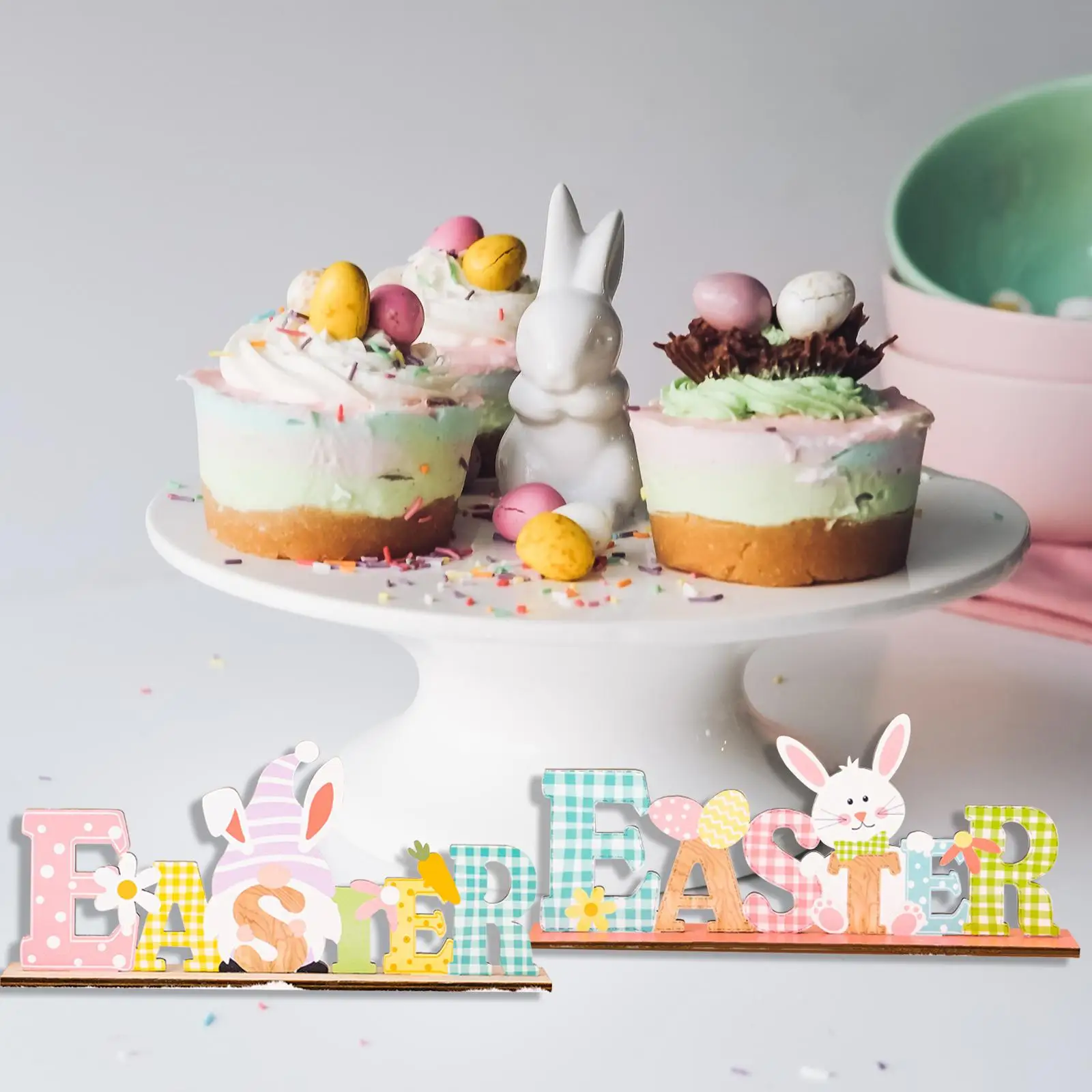 

2 шт. деревянные пасхальные украшения настольные знаки гном кролик товары Вечерние