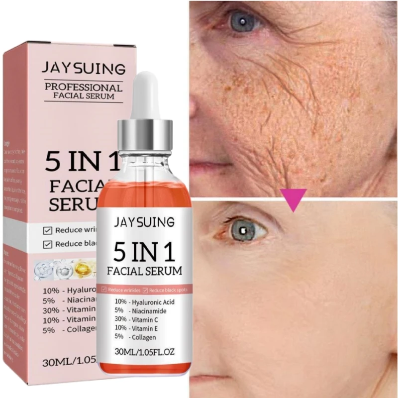 5 In 1 Face Wrinkle Remover Serum VitaminC Moisturizing Whitening Anti Aging Shrink Pores Essence Multi-effect Facial Skin Care
