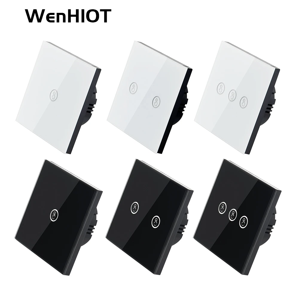 

WENHIOT Touch Switch Power Led Panel Wall Light Switches Tempered Black White Glass Panel 1/2/3 Gang Interruttore AC110-240V