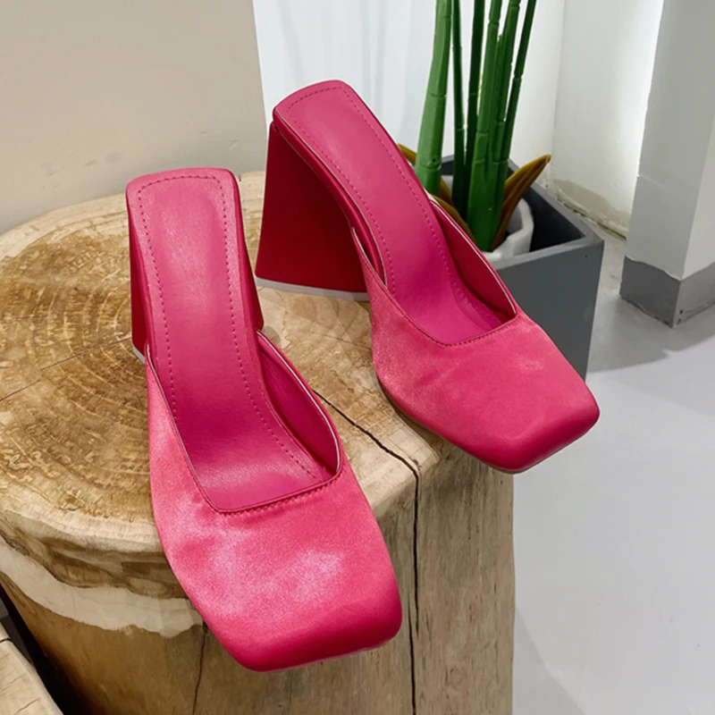 

Сланцы женские на высоком каблуке, сандалии без застежки, квадратный носок, тапочки, большие размеры, лето 2022